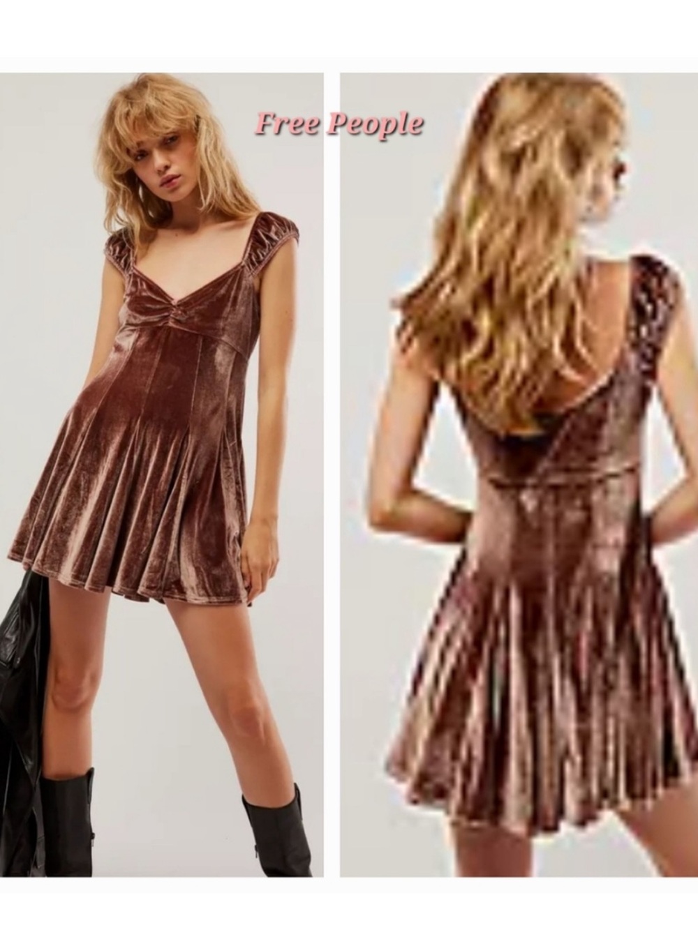 Free people rose Marie Velvet V-Neck A-Line Dress in Dusty Rose size M